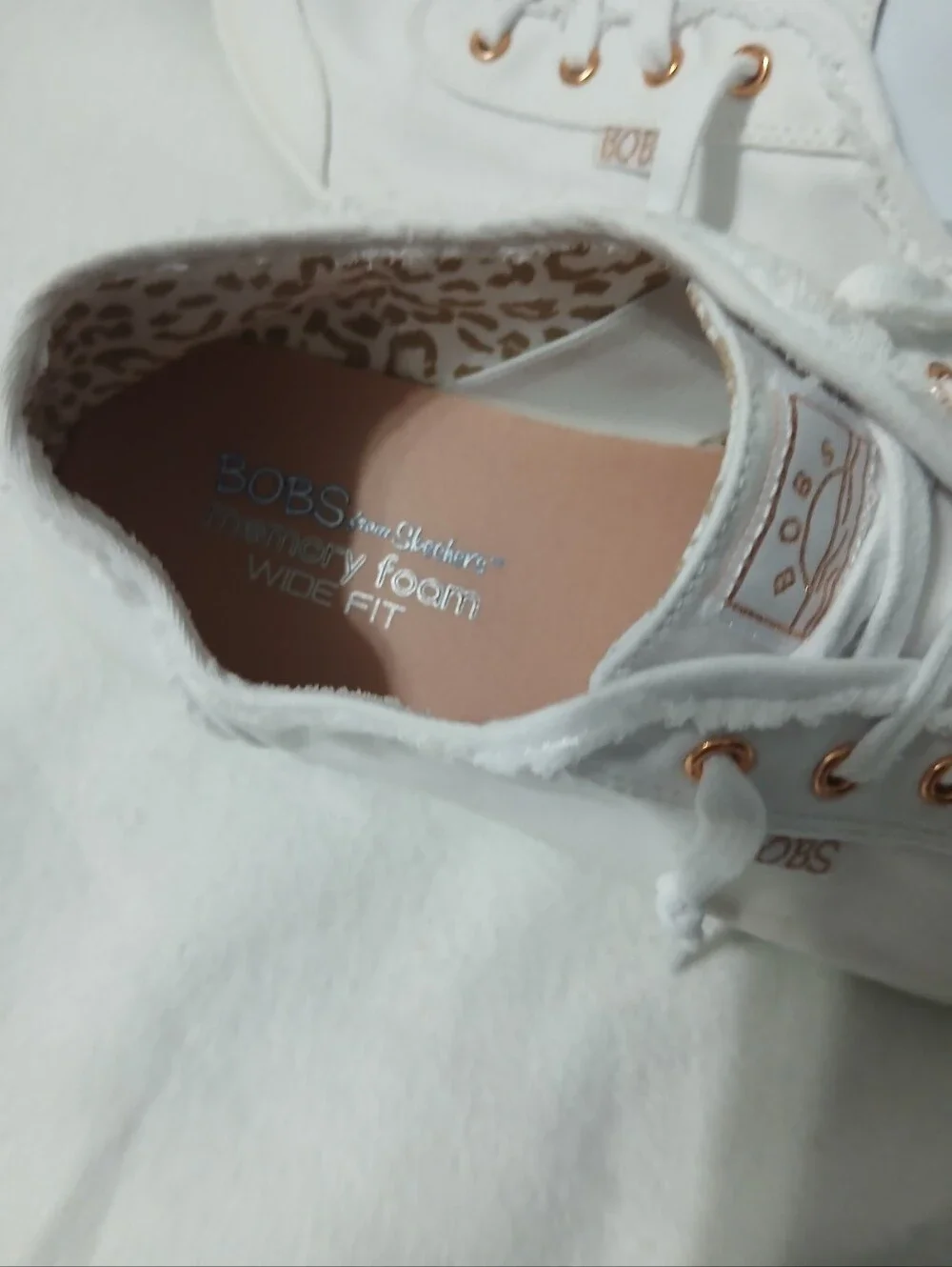 BOBS from Skechers White Canvas Sneakers with Rose Gold Accents Size 10 Wide